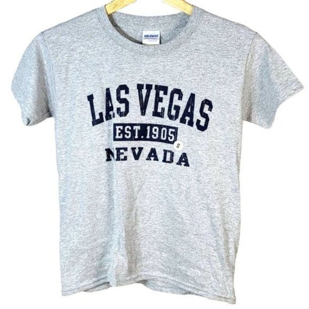 Las Vegas Kids Souvenir T Shirt Gray Small Unisex Short Sleeve Crew Neck NEW